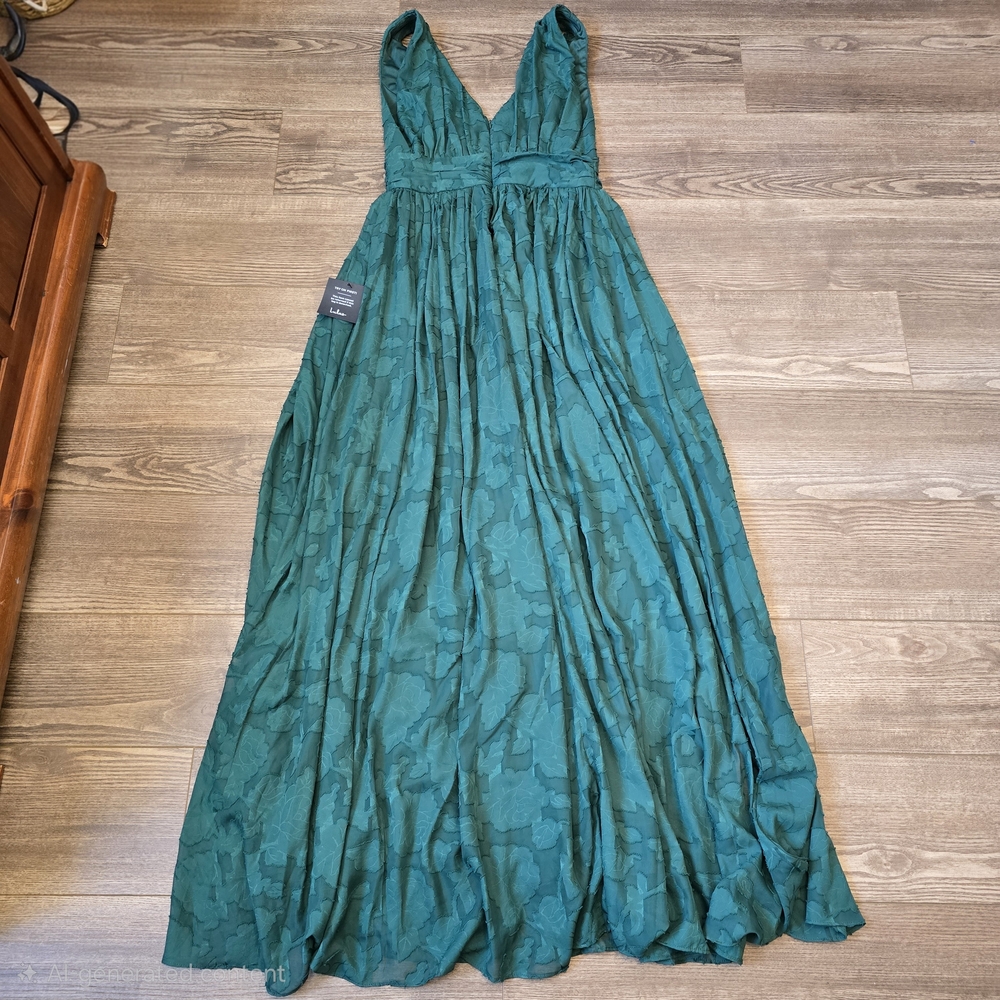 Lulus Maxi Dress Womens M Emerald Burnout Floral Sweet Sophistication Gala Guest - Picture 3 of 8